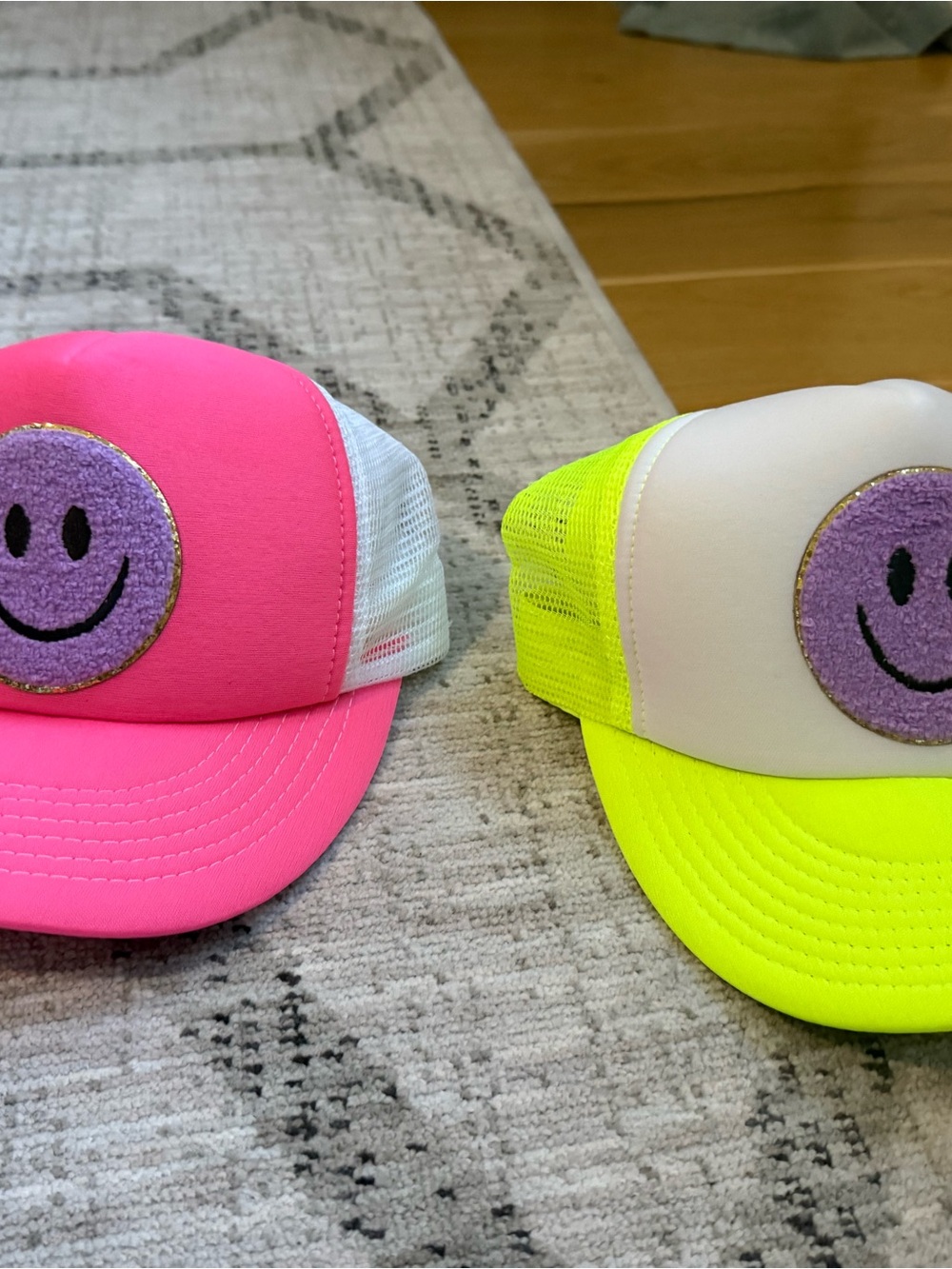 Neon Smile Trucker Hats - Pink & Yellow